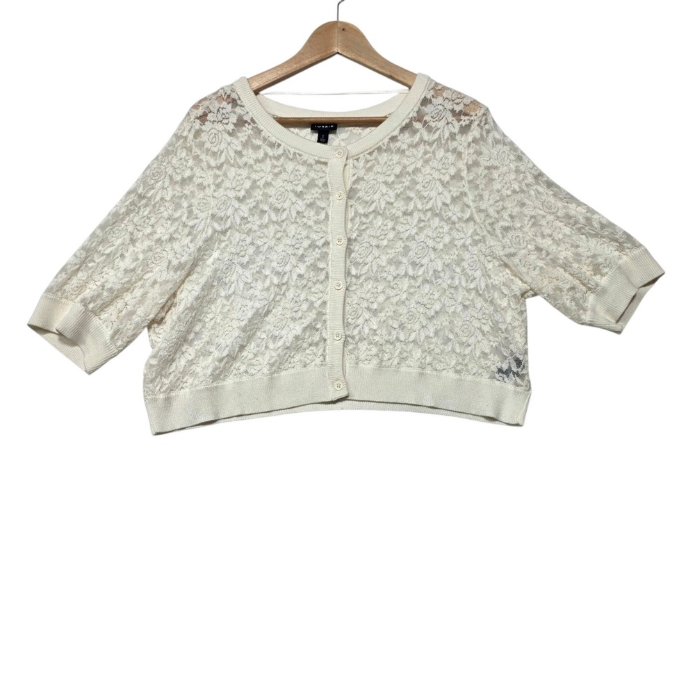 Torrid Lace Cardigan Shrug Womens 2 White Cotton Blend Short Sleeve Cropped